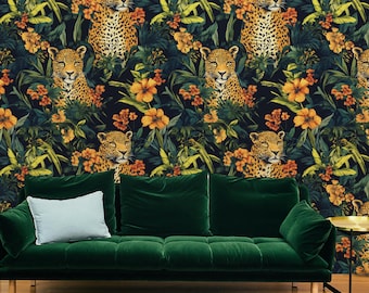 Tropical Leopard Peel and Stick Wallpaper: Exotic Jungle Mural