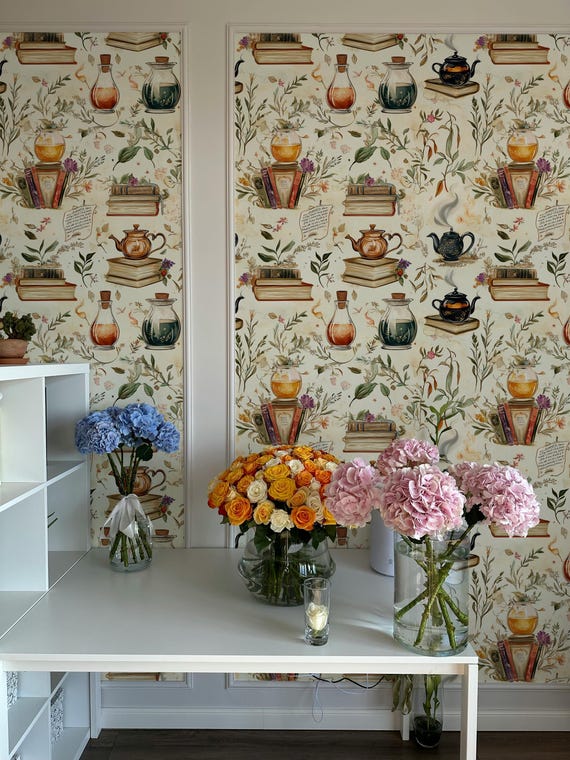 Botanical Tea & Potion Wallpaper: Vintage Cottagecore Peel and Stick Mural