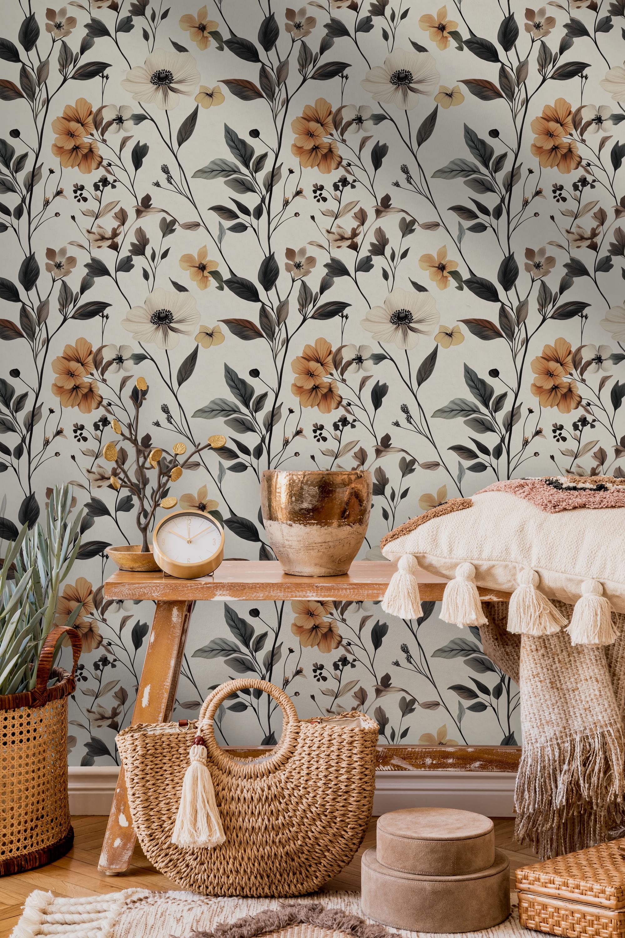 Botanical Floral Wallpaper: Vintage Cottagecore Peel & Stick Decor - Etsy
