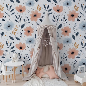 Watercolor Floral Peel and Stick Wallpaper: Boho Nursery Mural