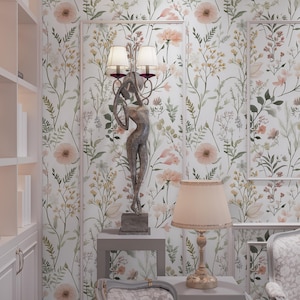 Vintage Floral Wallpaper, Boho Garden Flowers Peel and Stick Wallpaper, Botanical Self Adhesive Wallpaper, Watercolor Botanical Wall Mural