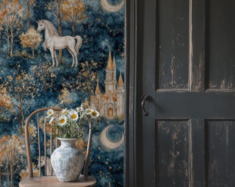 Mural de papel pintado del Castillo del Unicornio Dorado: Bosque de cuento de hadas