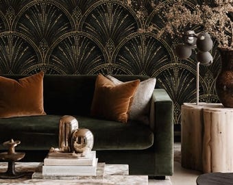 Art Deco Wallpaper Black Gold, Luxury Geometric Wall Mural, Gatsby Mural