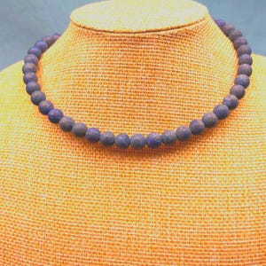 Deep Blue Lapis Lazuli Choker: 8mm Natural Stone Memory Wire Necklace