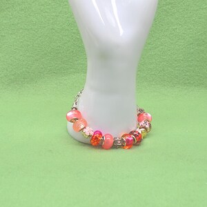 Pink Flower and Butterfly Charm Bracelet, European Style Handmade Jewelry, Gift for Her, Pink Beaded Bracelet, Butterfly Jewelry
