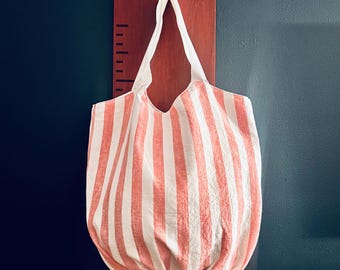 Bolso de playa de lino a rayas, bolso grande de verano