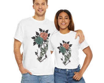Skeleton Hand Creative Tee with Flowers Design