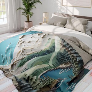 Fleece Blanket Winter Landscape Mountains Illustration Design