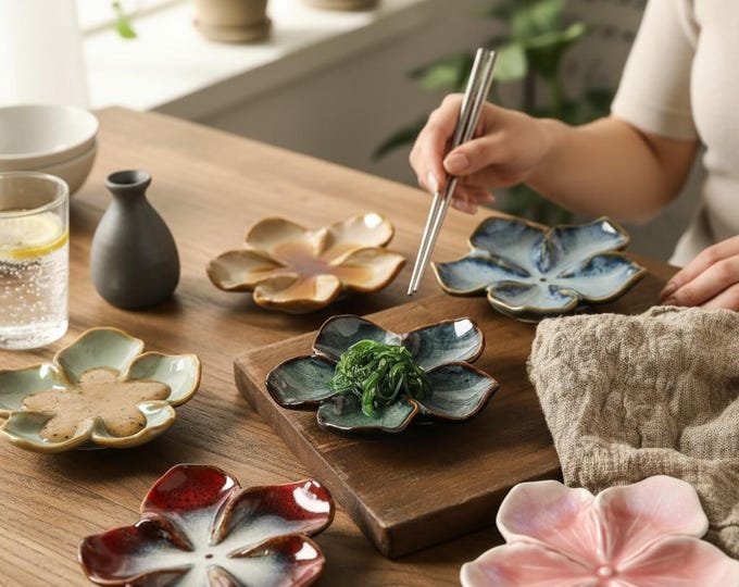 Handmade Ceramic Flower Plate: Japanese-Style Appetizer Dish