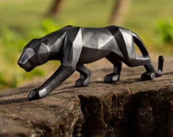 パンサー彫刻 ホワイト大理石 動物の置物 ホームデコレーション 幅31cm