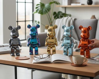 Modern Designer Bear Figurine: Trendy Art Toy for Desk & Shelf Decor