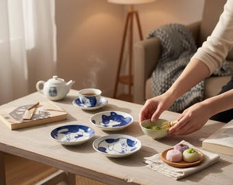 Plato japonés de cerámica con forma de gato de la suerte – Plato para salsas, postres y sushi