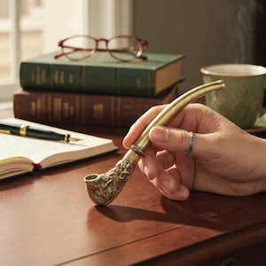 Vintage Brass Dragon Tobacco Pipe: Intricately Carved Collectible