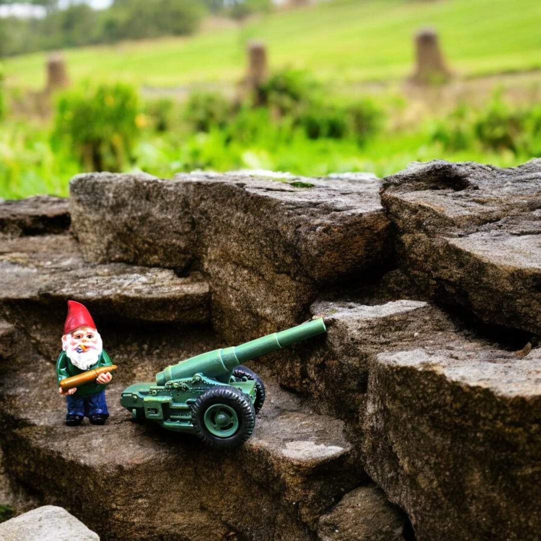 Funny Army Garden Gnome With Cannon: Quirky Military Decor - Etsy