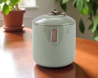 ヴィンテージのセラミック製ティーキャニスター（金属製ハンドル付き