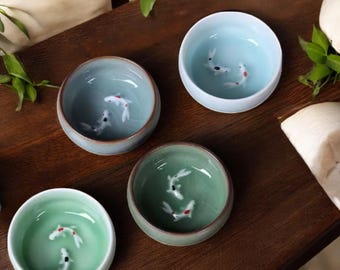 Koi Fish Dip Bowls: Japanese Crackle Glaze Ceramic Appetizer Dishes