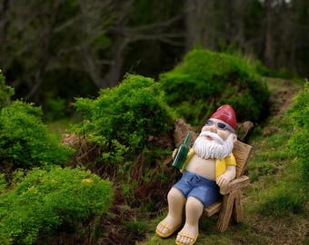Sonnen-Gnome Garten-Statuen-Set: Lustige Zwerge auf Liegestühlen