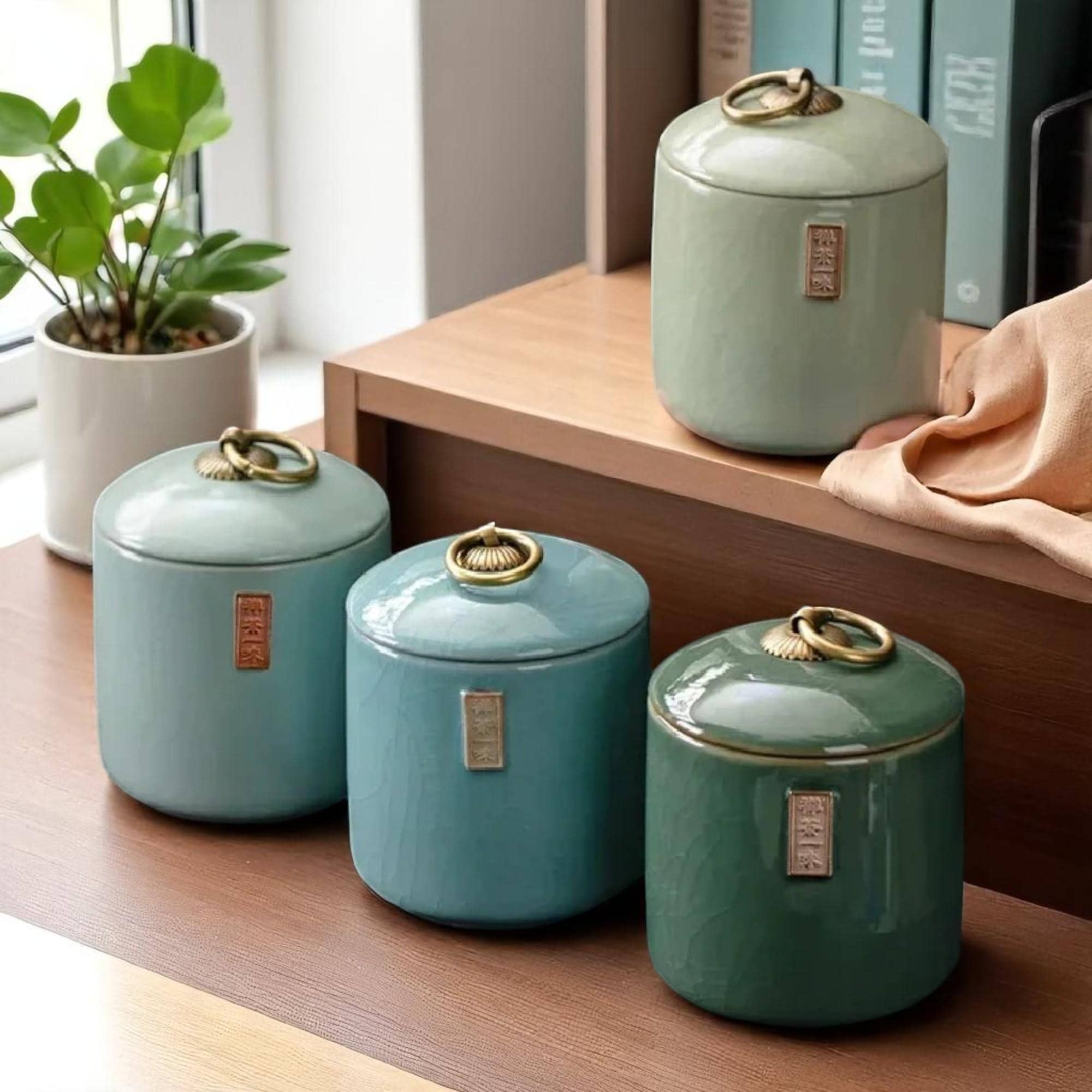 Vintage Ceramic Tea Canister with Metal Handle: Rustic Kitchen Storage
