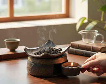 Ceramic Wax Melt Burner: Brown & Black Oil Diffuser and Candle Holder