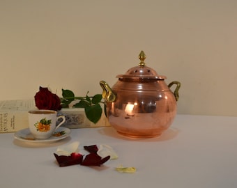 Vintage Copper Potpourri Pot with Brass Handles and Finial