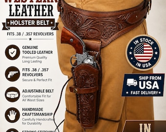 Western Leather Holster Belt – Handmade .38/.357 Revolver Brown Color Right Hand SAAS Rig