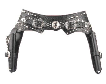 Handmade Western Revolver Holster Belt .38/.357/.45 Cal Fast Draw Black Leather Belt