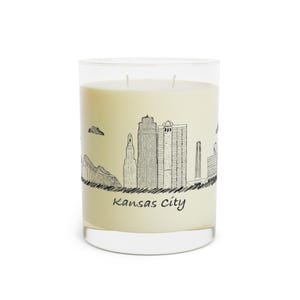 Kansas City Scented Candle - 11oz, Kansas City Missouri Skyline Monochrome Glass Jar, Home Decor, Gift, Hand Poured, Aromatherapy