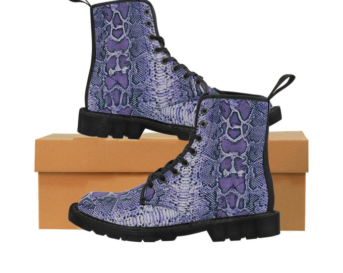 Men's PURPLE Faux-Snakeskin Canvas Boots