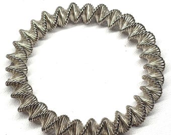 Carolyn Forsman design for MoMA NYC: Silver-plated spring steel Double Helix DNA stretch bracelet 1990s collectible art jewelry