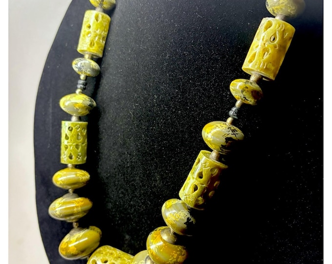 Vintage Chinese Nephrite Jade Necklace, glazed Porcelain, Chalcedony Spacers CHUNKY statement piece