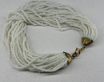 Vintage 1960s white microbead TORSADE multi strand bracelet glass seed beads
