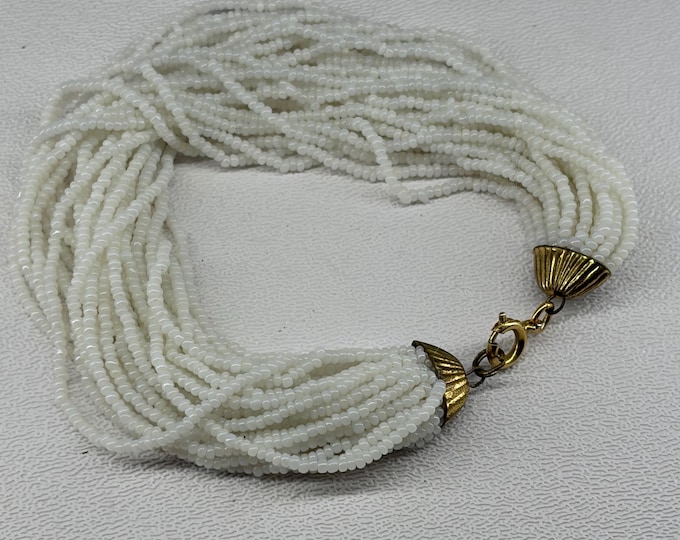 Vintage 1960s white microbead TORSADE multi strand bracelet glass seed beads