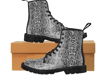 Men's Gray Faux-Snakeskin Canvas Boots (Vegan)