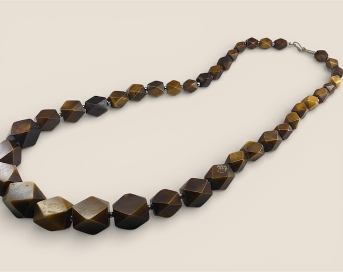RARE Vintage Brown Phenolic Resin Lg. Graduated Faceted Beads Necklace BAKELITE