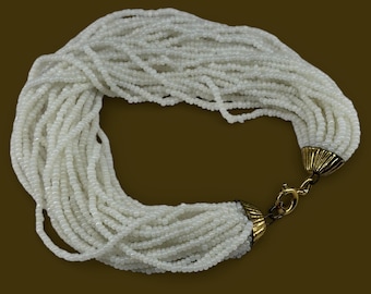 Vintage 1960s white microbead TORSADE multi strand bracelet glass seed beads