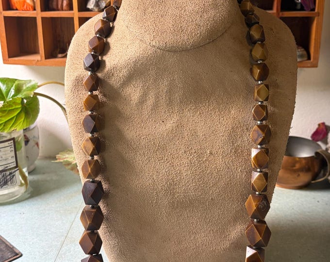 Vintage Brown BAKELITE Phenolic Resin Lg. Graduated Faceted Beads Necklace RARE FIND!