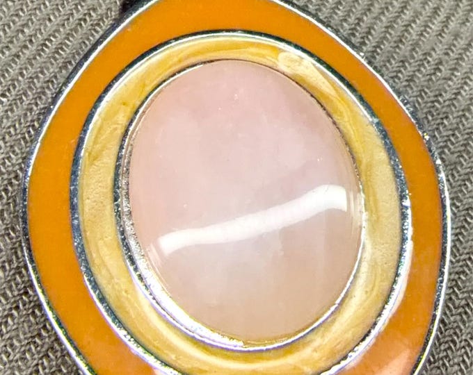 Vintage Celia Sebiri CS for Avon signed Enamel ROSE QUARTZ brooch pin & Slider Pendant ~book piece~