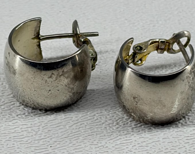 WIDE 925 sterling silver HUGGIES HOOPS with Omega Back closure—vintage minimalist earrings for men, women, children