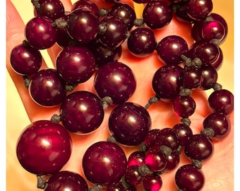 Dark Cherry Amber colored Bakelite 101g 55 Prayer Beads, Antique 1920s Phenolic Resin hand knotted necklace ~ Faturan style ~