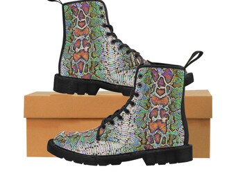 Men's Rainbow Faux-Snakeskin Canvas Boots (Vegan)