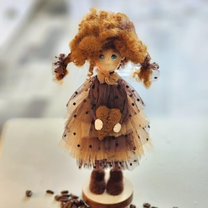 Handmade Doll, made from polymer Clay, home Gift, Art doll, coffee girl doll,