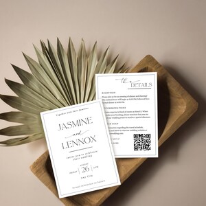 Minimalist Wedding Invitation Bundle, Minimal Invitation Template, Duplex or One side Print Elegant Online Rsvp, Editable Canva Template T6