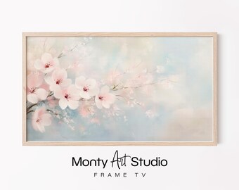 Spring Cherry Blossom Art, Soft Pink Flowers, Pastel Spring Garden, Elegant Floral Painting for Samsung Frame TV, Elegant Home Decor 2036