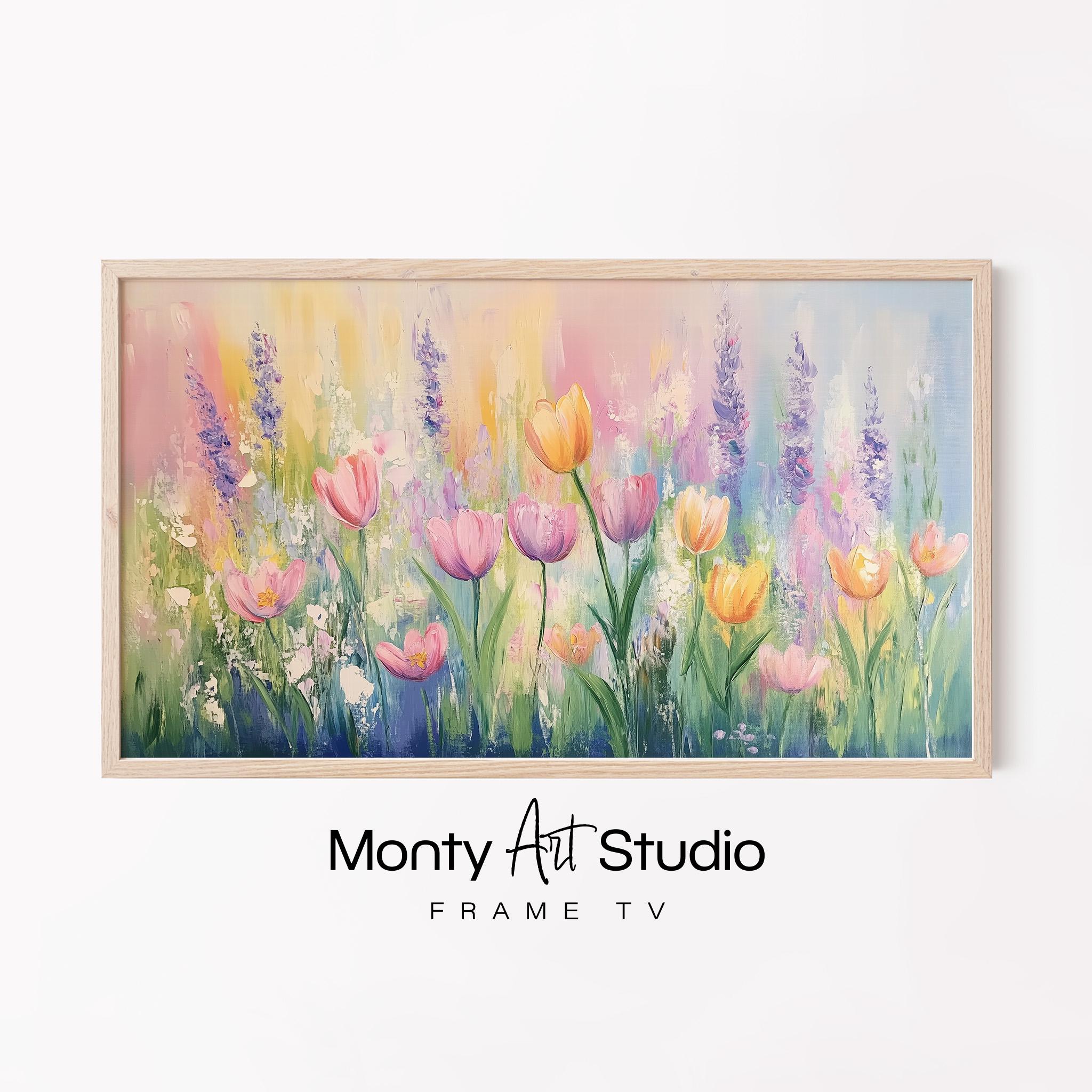 Pastel Tulip Painting, Spring Floral Art for Samsung Frame, Elegant Home Decor, Soft Colour Wall Art 2025