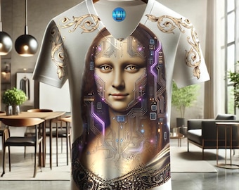 Futuristic Mona Lisa Design Customizable Unisex Art Tee Unique Gift for Art Lovers Trendy Fashion Shirt for Artists