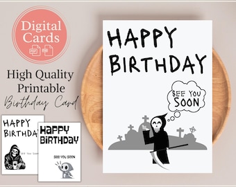 Funny Birthday Card Grim Reaper | Dark Humor Birthday Wishes | Printable Card | for Husband | for Wife | for Best Friend | for Him | for Her