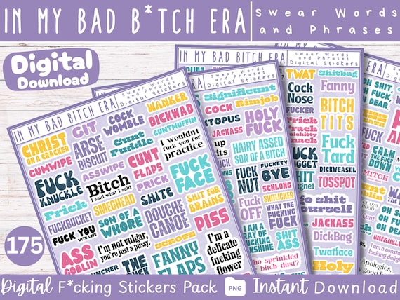In My Bad Bitch Era Digital Stickers Pack | Swear Words & Phrases | for Planners, Journals, Laptop, Scrapbooking | Swear Word sticker PNGs