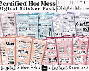 Funny Adult Digital Stickers Bundle | 200+ Sassy, Explicit and Sarcastic Stickers | Adulting, Coffee, Wine, Food & Sass | Digital Stickers