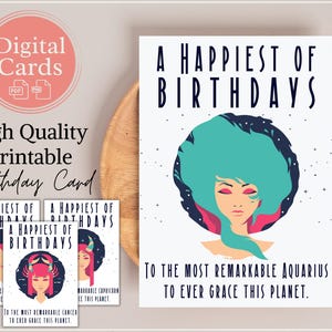 Printable Birthday Card - 12 Zodiac Signs Foldable Card | Unique Design | Instant Download PDF | Print at Home | High Quality Design