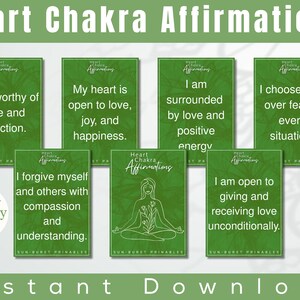 Cartes quotidiennes d'affirmation du chakra du cœur I Cartes imprimables pour la confiance en soi et la conscience de soi I ANAHATA I Guérison des chakras I Guide des chakras I PDF